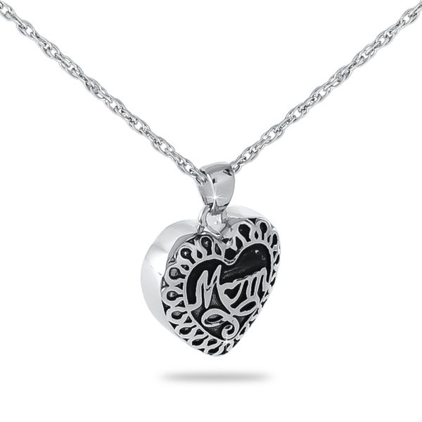 Silver Mom Heart Necklace Keepsake